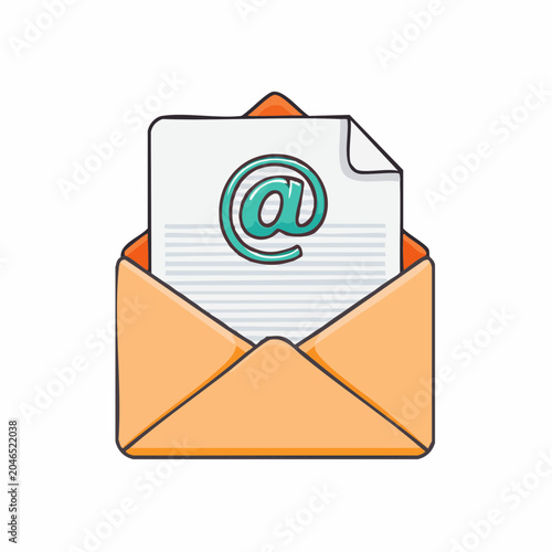 Email icon with at symbol in an open envelope