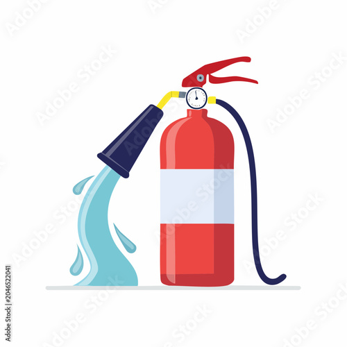 Flat design fire extinguisher spraying water
