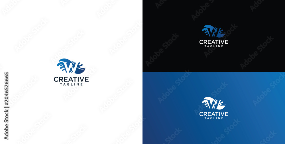 Fototapeta premium Logo design. Wavy W letter logo design, water splash vector.