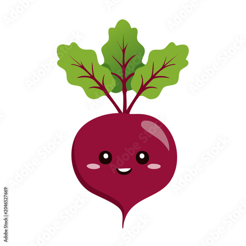Cute Kawaii Beetroot with Green Leaves