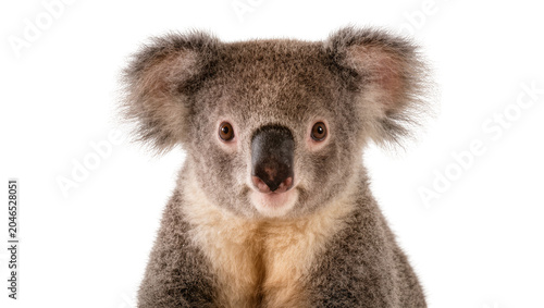 Photography Fluffy grey koala bear with large ears, isolated on transparent background