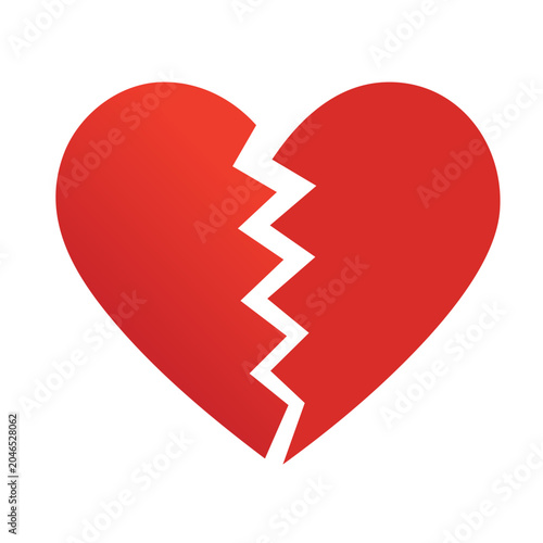 Red broken heart icon on white background