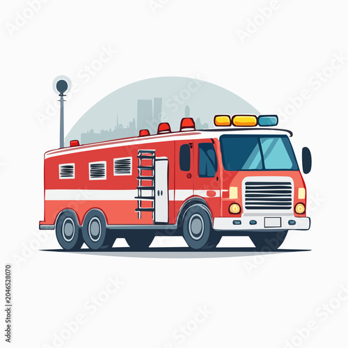 Red fire truck in flat design style