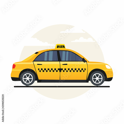 Yellow taxi car illustration in flat design style