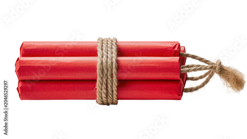Fotografía Bundle of red dynamite sticks tied with rough rope, isolated on transparent back