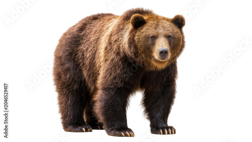 Tableau sur toile Isolated powerful large adult brown grizzly bear standing full body portrait fac