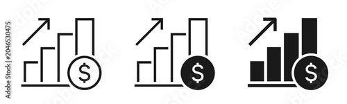 Financial growth icon set. Profit, income, investment, dollar, high revenue symbol on white background - stock vector.