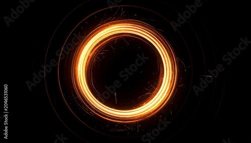 A bright orange circle glows against a dark background