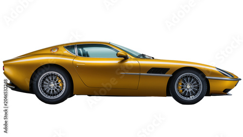 Fotografie Isolated luxurious golden sports car with elegant retro-inspired design and powe