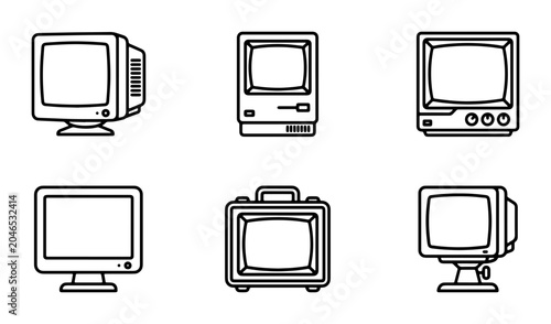 Obraz na płótnie Retro Computer Monitors, Vintage Technology Icons, Classic CRT Displays, Set of