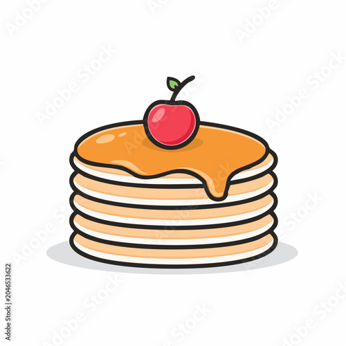 Stack of Pancakes with Cherry and Syrup