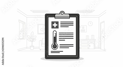 Medical Clipboard With Thermometer Chart.