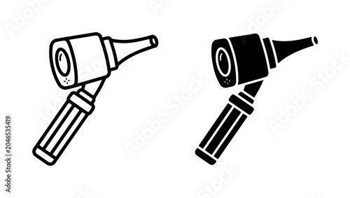 Obraz na płótnie Otolaryngology Instrument Icons: Black and White Ear Scope Vector Graphics for M