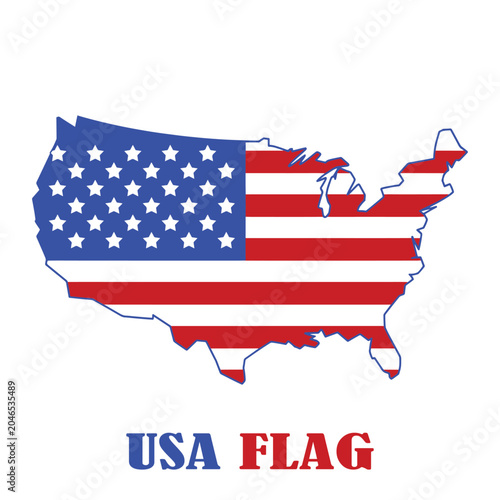 Iconic USA map outline filled with stars and stripes flag design. Symbol of America patriotism and national pride. Independence Day graphic element. United States national emblem.