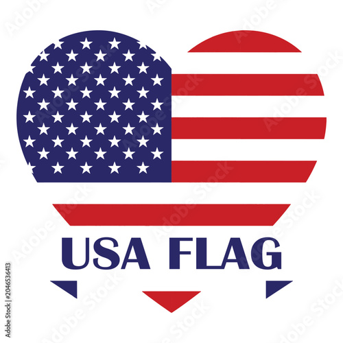 Heart shape filled with American flag pattern. Represents love for USA, patriotism, and national pride. Ideal for Independence Day, Veterans Day, Memorial Day. Festive and emotional.