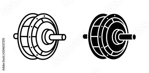 Foto Bicycle Hub Motor Icons, Electric Bike Component Vector Graphics, Clean Line Art