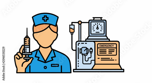 Nurse Holding Syringe Medical Equipment.