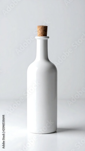 Minimalist white plastic water bottle on plain background.