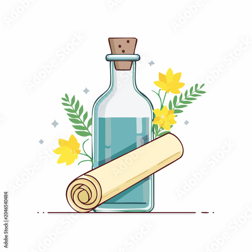 Aromatherapy bottle with essential oil and rolled mat