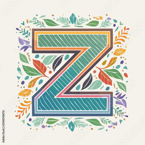 Decorative Letter Z with Floral Embellishments