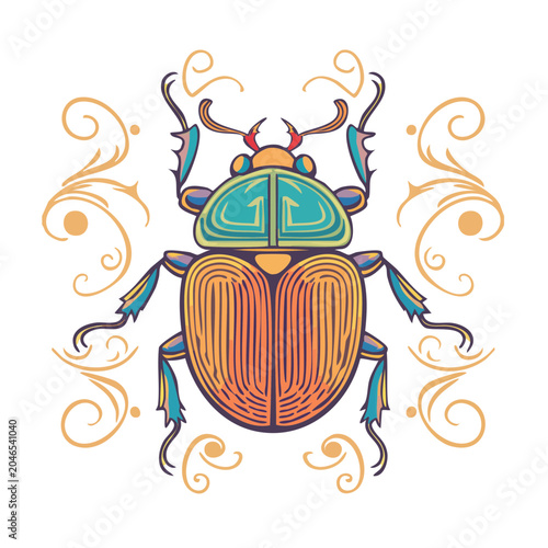 Stylized Scarab Beetle with Ornate Swirls
