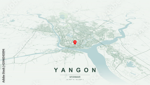 Bild auf Leinwand Modern minimalist vector map of Yangon, Myanmar