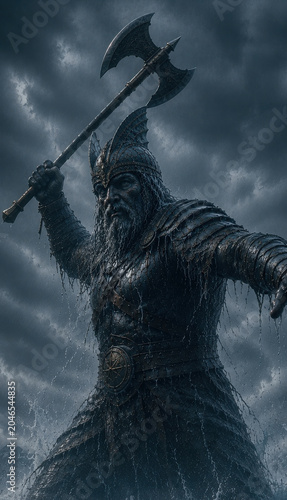 Cinematic Viking Sea Troll Battle Series axe warrior in raging sea