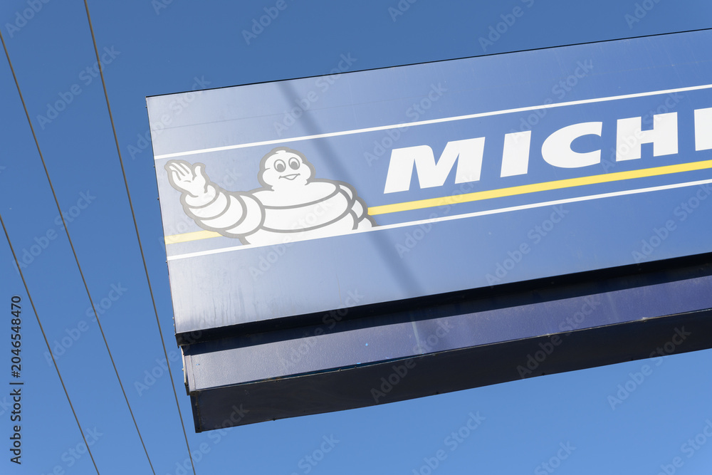 Obraz premium road side signs of Michelin, a French multinational tyre manufacturer, located here at Dufferin Motors & Tires, 2325 St Clair Av W, Toronto