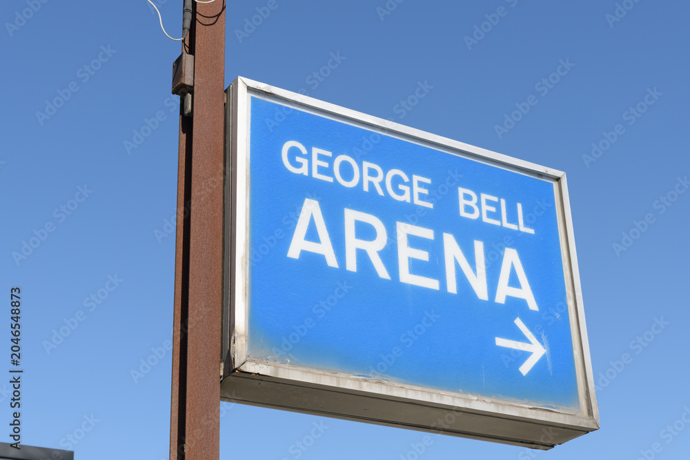 Naklejka premium old sign near George Bell Arena (at Cobalt Av/St Clair Av W), arena located at 215 Ryding Av, Toronto