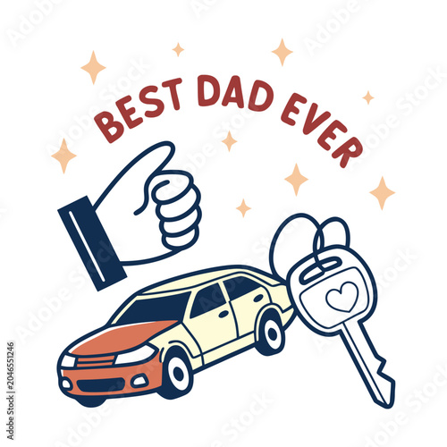 Best Dad Ever Typography Vector Bundle Set, Father's Day T-Shirt Design Collection with Car, Burger, Hat and Thumbs Up Elements