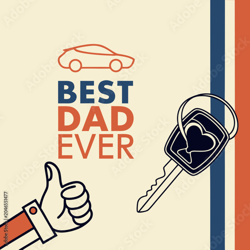 Best Dad Ever Typography Vector Bundle Set, Father's Day T-Shirt Design Collection with Car, Burger, Hat and Thumbs Up Elements