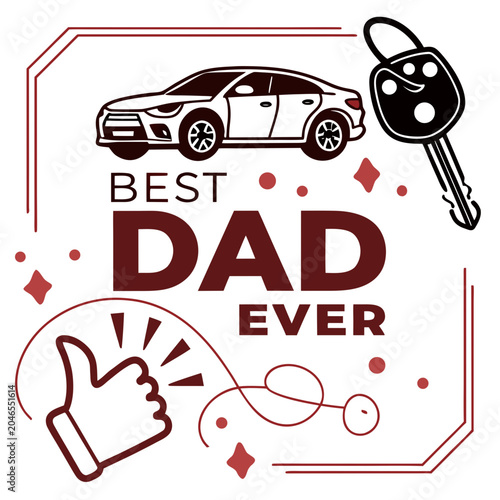 Best Dad Ever Typography Vector Bundle Set, Father's Day T-Shirt Design Collection with Car, Burger, Hat and Thumbs Up Elements