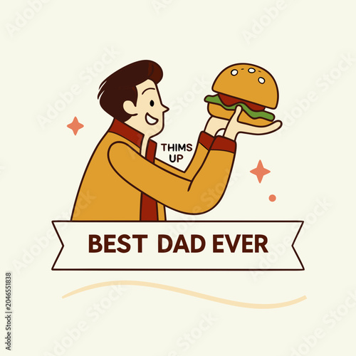 Best Dad Ever Typography Vector Bundle Set, Father's Day T-Shirt Design Collection with Car, Burger, Hat and Thumbs Up Elements