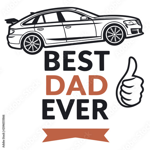 Best Dad Ever Typography Vector Bundle Set, Father's Day T-Shirt Design Collection with Car, Burger, Hat and Thumbs Up Elements