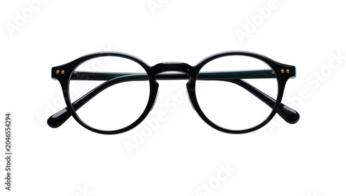 Photos Isolated black round eyeglasses, classic stylish full-rimmed spectacles, optical