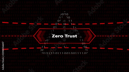 Zero trust cybersecurity concept with digital binary code background, and red hud, interface network security