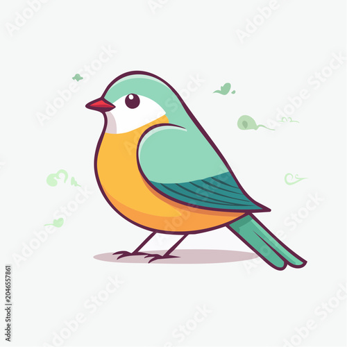 Cute cartoon bird illustration in flat design style