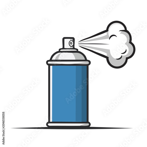 Flat design illustration of a blue spray can emitting mist