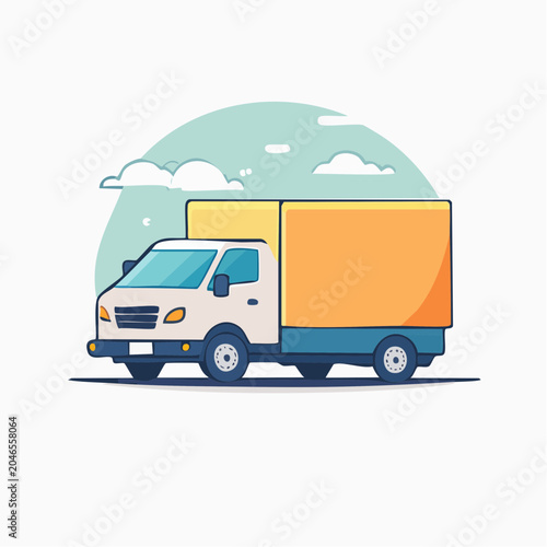 Flat design illustration of a delivery truck with cargo box