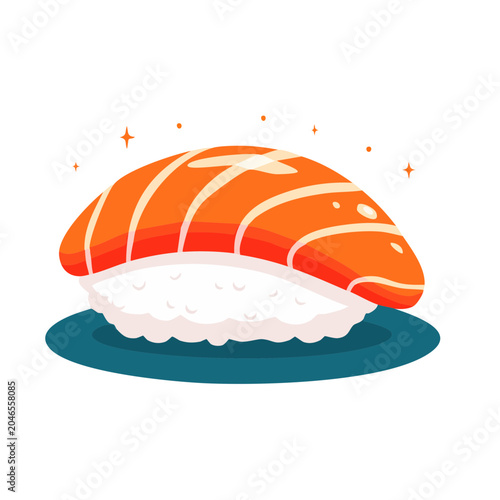 Flat design illustration of salmon nigiri sushi on a plate