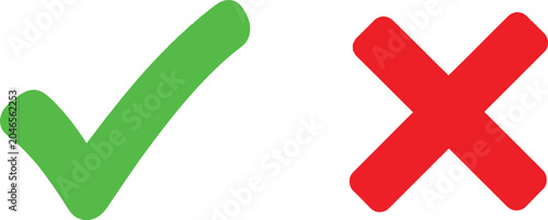Green check mark and red cross sign icons for true or false choice and survey validation