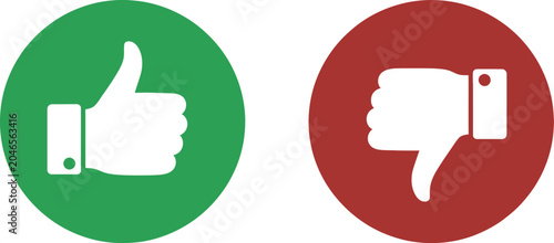 Fotografie Thumbs up and thumbs down icons showing like and dislike symbols in green and re