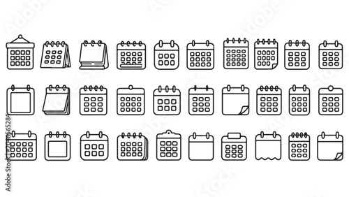 Calendar line icon set. Monthly planners, date pages, event schedule, appointment calendar outline vector illustrations. Symbols for planning on white background.
