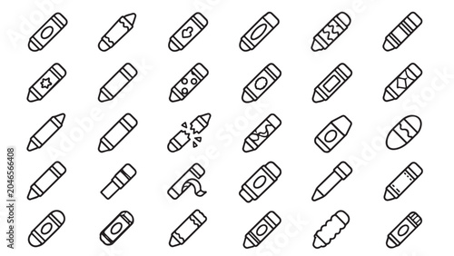 Crayons line icon set. Wax crayons, school coloring sticks, art supplies, drawing tools outline vector illustrations. Symbols on white background.