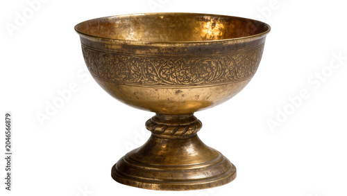 фотографія Antique ornate brass chalice with detailed engravings, isolated on transparent b