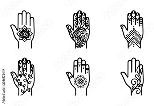 Fotografía Henna Hand Tattoo Designs, Indian Mehndi Patterns, Vector Art Collection, Body A