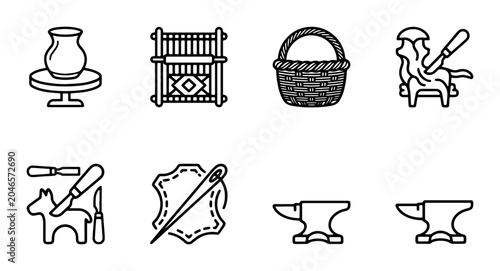 Photography Craftsmanship Icons: Pottery, Weaving, Basketry, Woodworking, Leatherwork, Black