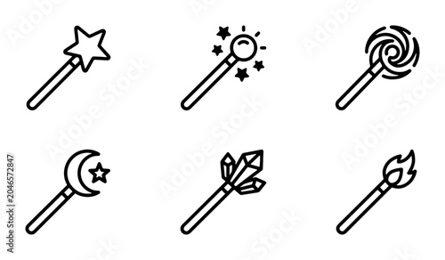 Cuadro en lienzo Magic Wand Icons Set, Fantasy Spell Stick Symbols, Enchanted Tool Graphics, Witc
