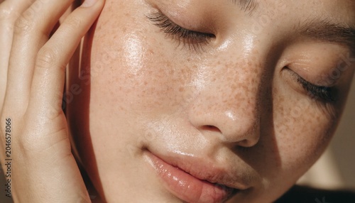 Natural Skincare Beauty Portrait with Freckles and Radiant Healthy Skin