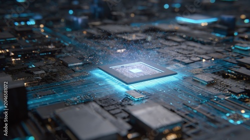 semiconductor chip architect visualizing future processor designs, holographic circuits